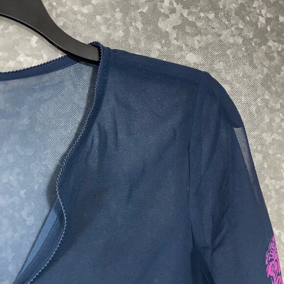 Ann Taylor Women's Boho Chic Sheer Blue & Purple Top - Size Medium - Henna Print - Picture 2 of 7